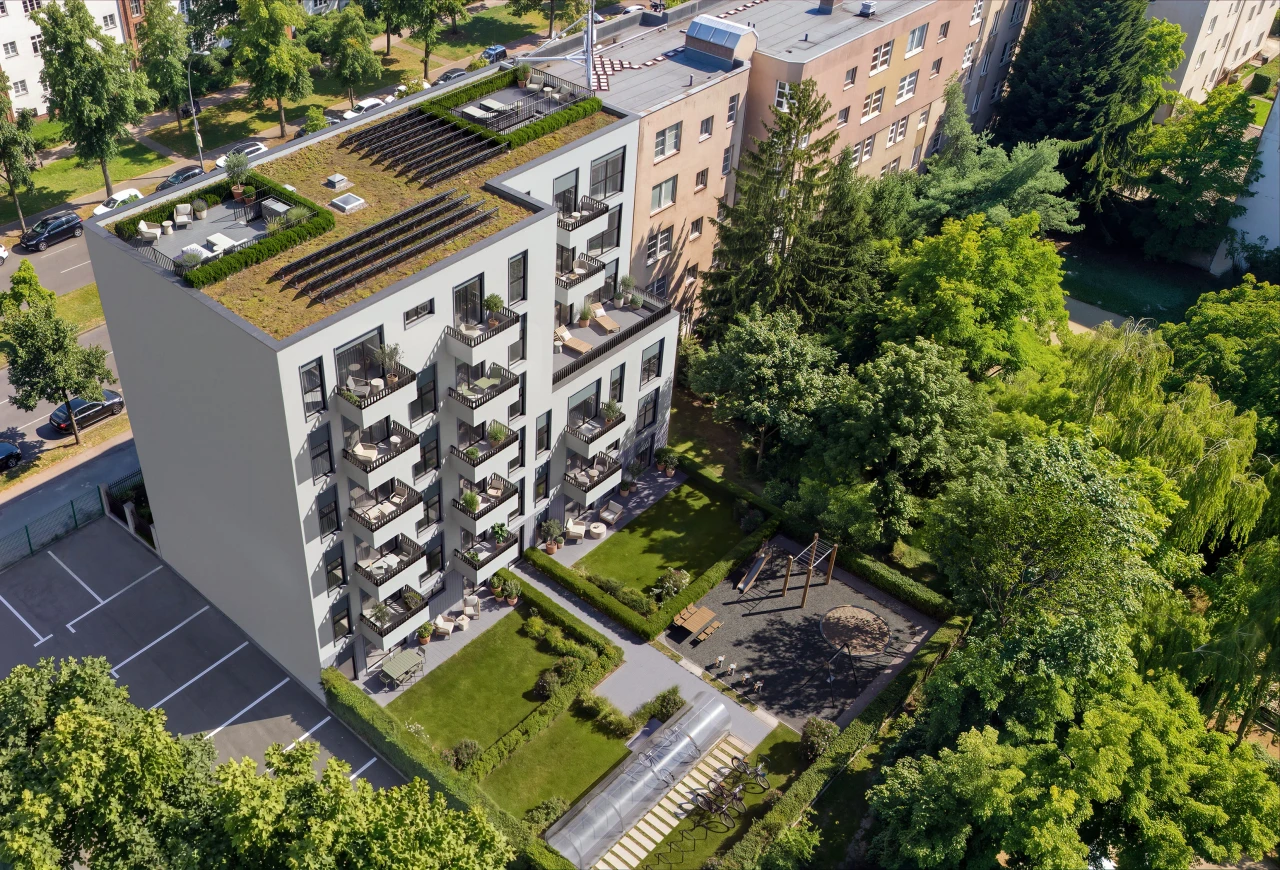 Dach L12 mit Photovoltaik und begrüntem Hof, Lindauer Allee 12